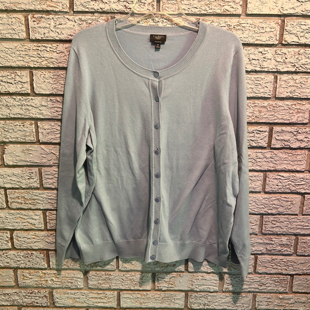 Talbots Pima Cotton Blend Button Front Cardigan Sweater Light Blue Womens 2X